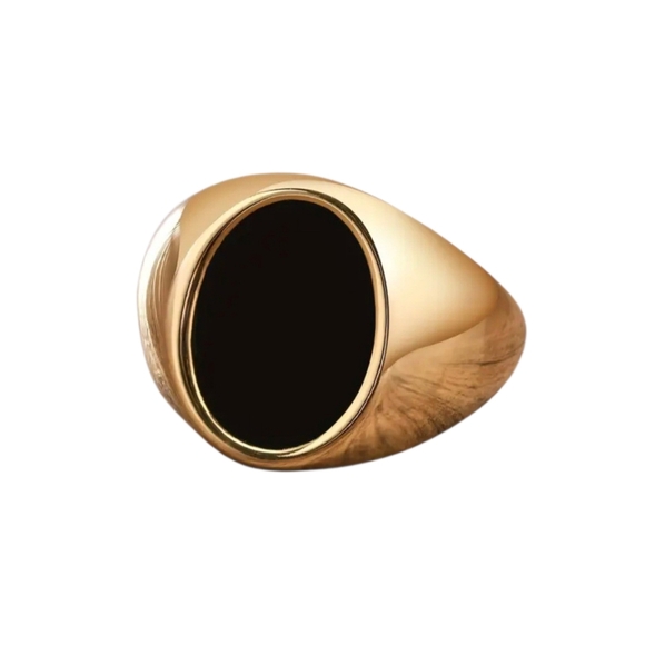 Other - New Stainless Steel Gold Men’s Signet Ring with Black Inlay Size 11